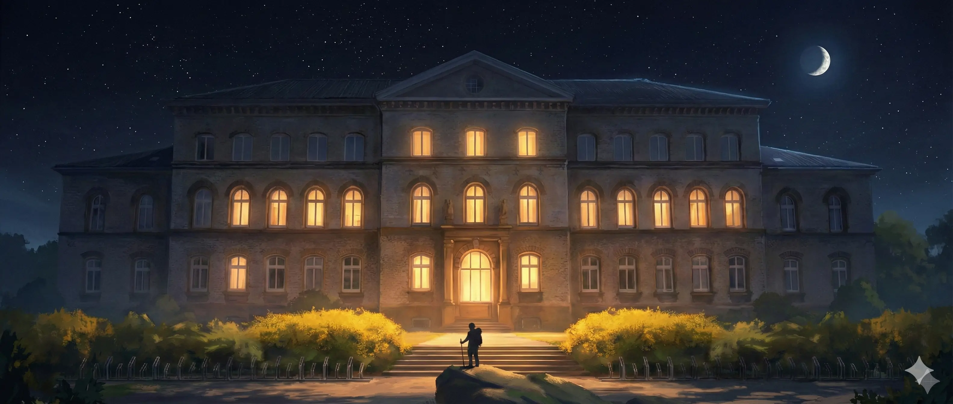 Grabbe-Gymnasium Schulgebäude bei Nacht